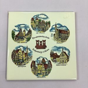 Vtg Ceramic Tile Trivet Germany Midieval Town Rothenburg Schmiede Rathaus